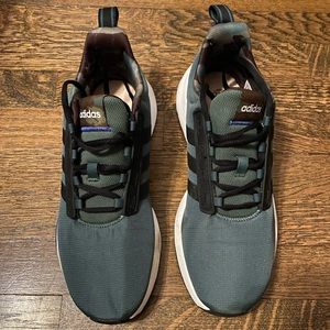 Men’s size 9 Adidas shoes. Green and black camo detail on the inside and heel